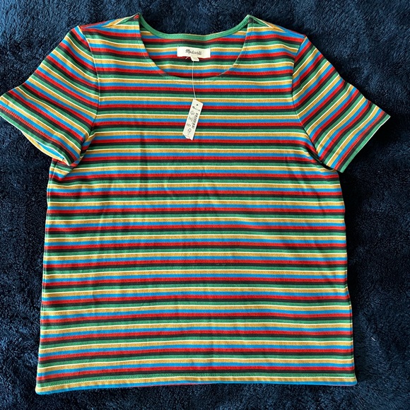 NEW Madewell Luxe Sz XXS Boxy Crop Tee Top In Mathis Stripe - Picture 5 of 6